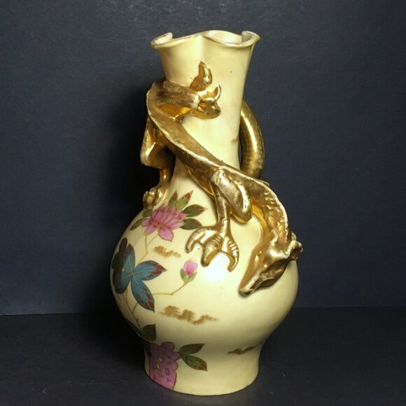 Victoria Carlsbad Art Nouveau Dragon Vase Gold and Floral Accents Please Read - Picture 14 of 15